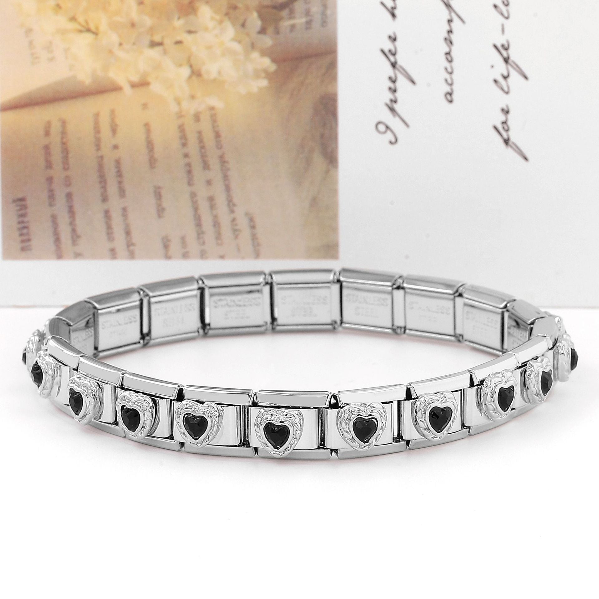 Wholesale Italian Charm Bracelet Stainless Steel Double Piece Red Heart Petal Colored Bracelet Accessories Charms